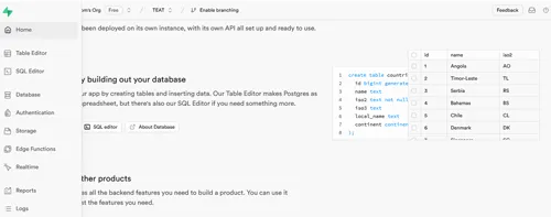 Supabase dashboard for real-time database management