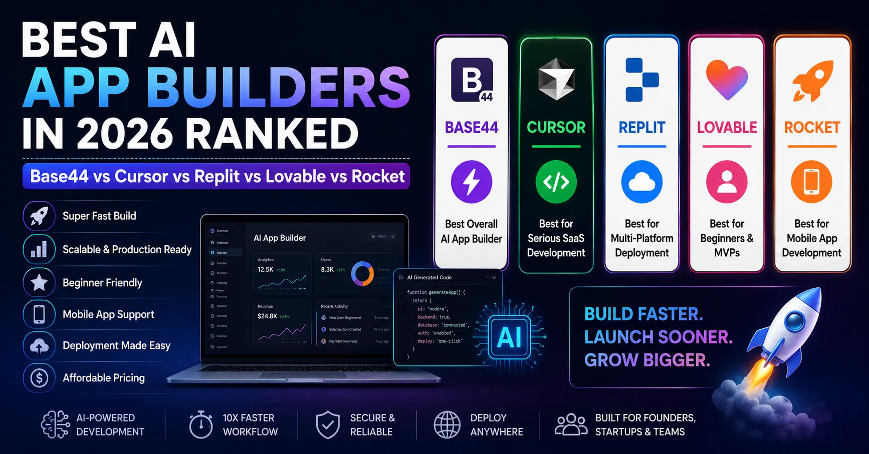 5 Best AI App Builders in 2026 Compared (Base44, Cursor, Replit & More)