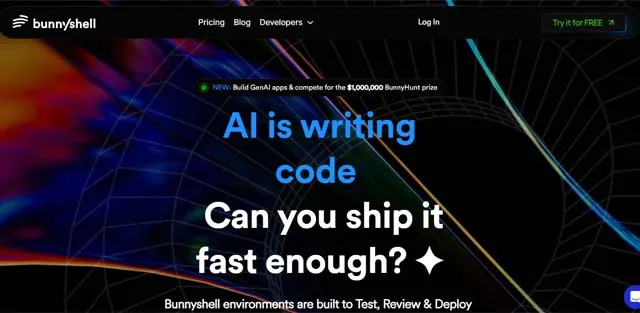 Bunnyshell screen shot of Bunnyshell web page