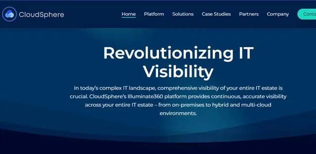 CloudSphere screen shot of CloudSphere web page