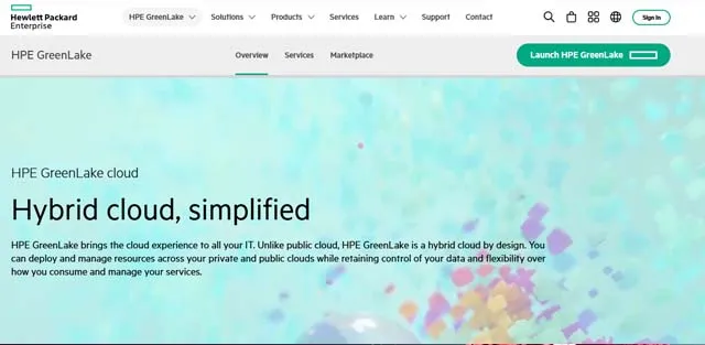 HPE GreenLake screen shot of HPE GreenLake web page
