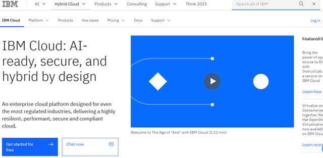screen shot of IBM Cloud web page