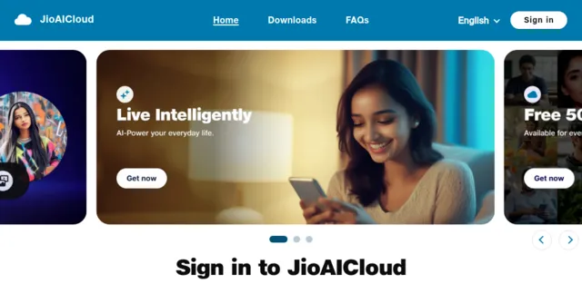 JioAICloud screen shot of JioAICloud web page