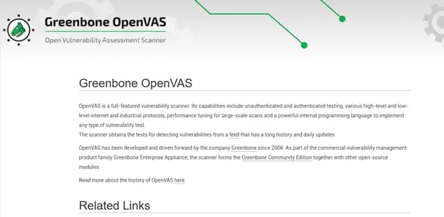 OpenVAS screen shot of OpenVAS web page