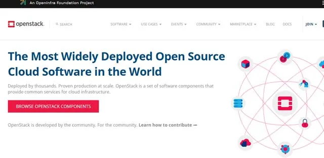 OpenStack screen shot of OpenStack web page