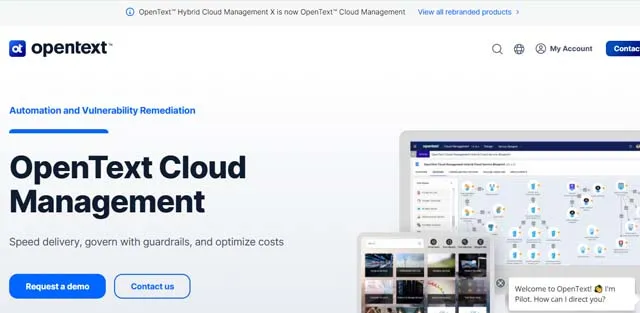 OpenText Cloud Management screen shot of OpenText Cloud Management web page
