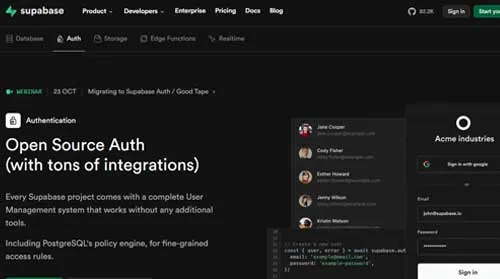 Supabase auth interface for secure user login